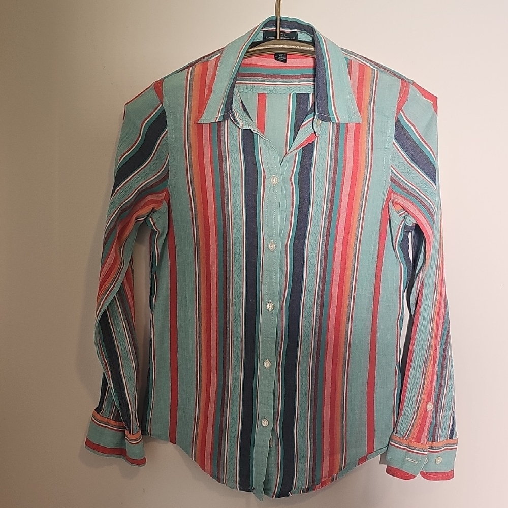 LRL, Womens Striped Button Down Shirt. Size XS.‎ 100% COTTON.